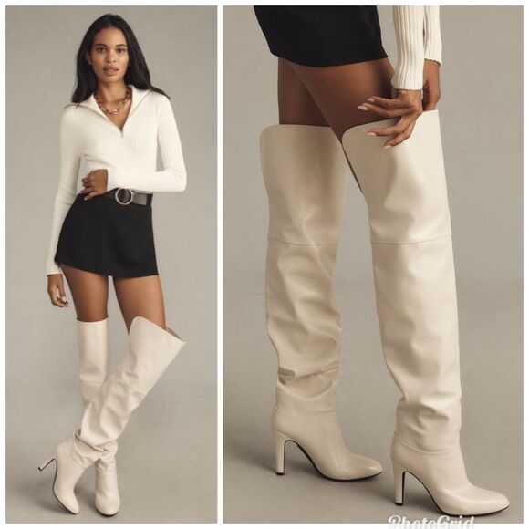 Revolve Jeffrey Campbell Overlook Ivory Cream Bone White Over-the-Knee Boots 10 - Picture 1 of 13